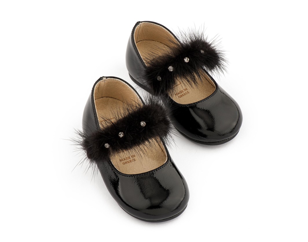 Ballerinas with Mink Fur Band Black