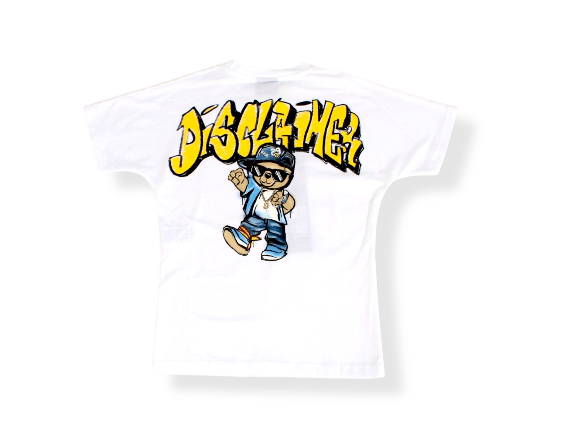 Disclaimer T-shirt White ,Teddy on back